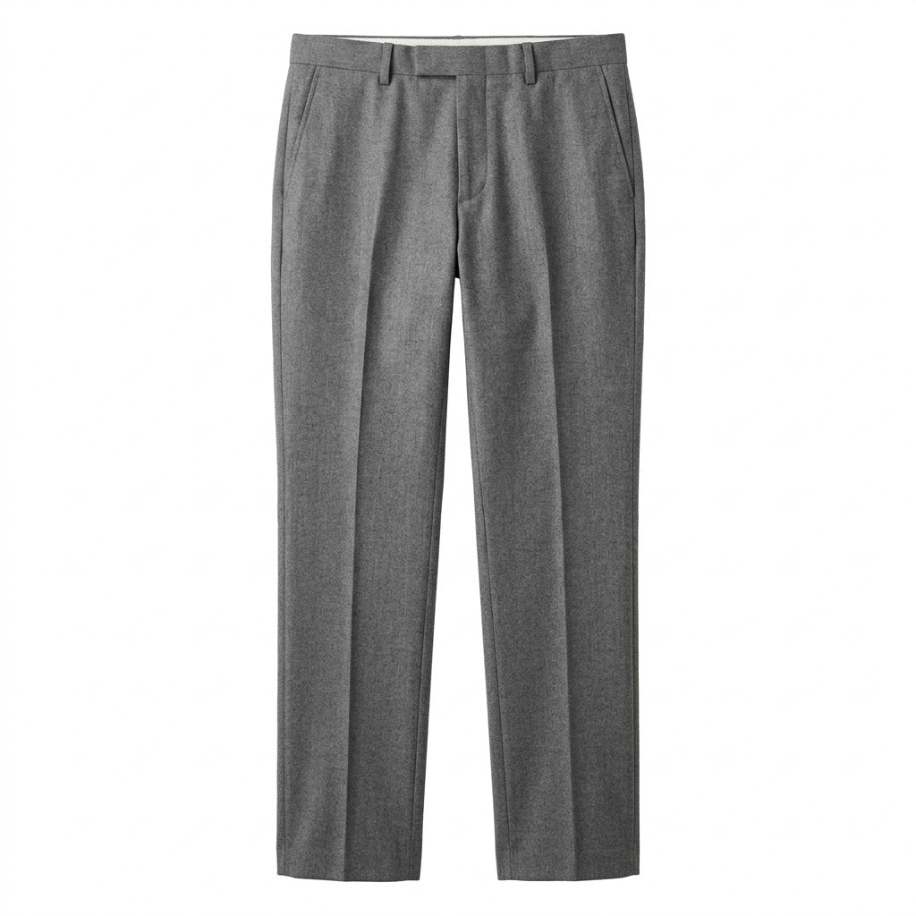 Regular Fit Grey Wool-Blend Trousers