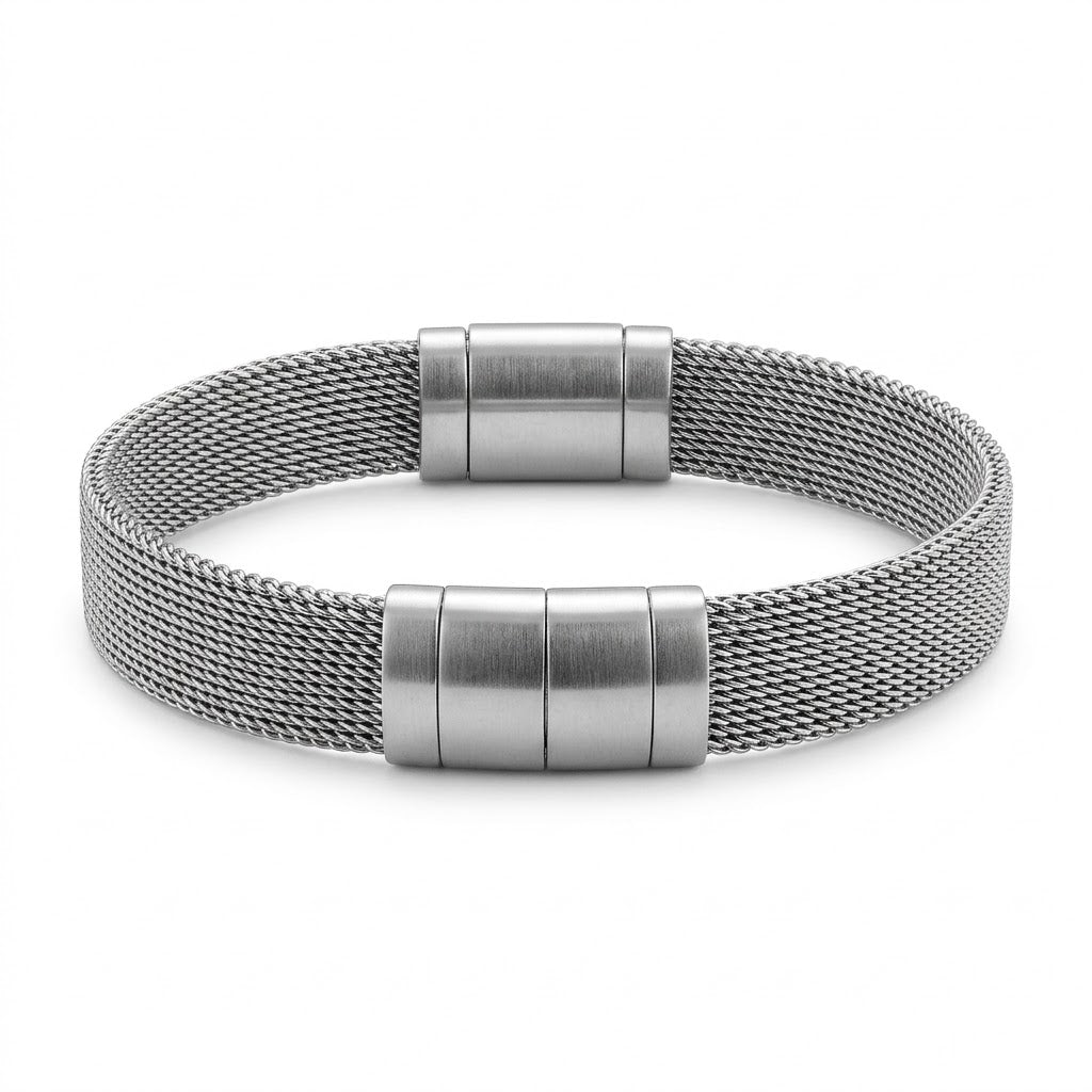 Textured Stainless Steel Woven Mesh Bracelet